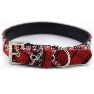Scottish Plaid Dog Collar - Red & Yellow PU Leather