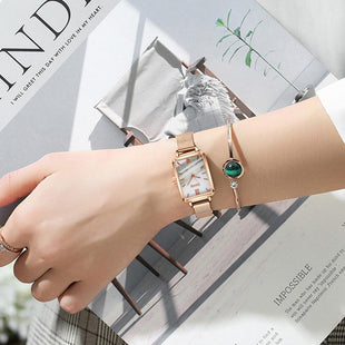 Fashion New Women&amp;amp;#039;s Watch Alloy Mesh Belt Small Green Watch Ladies Square Head Quartz Watch Women&amp;amp;#039;s Watch