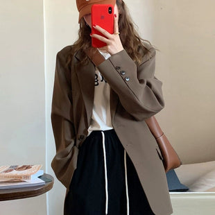 Women's Oversize Black Casual Suit Jacket - Spring & Autumn