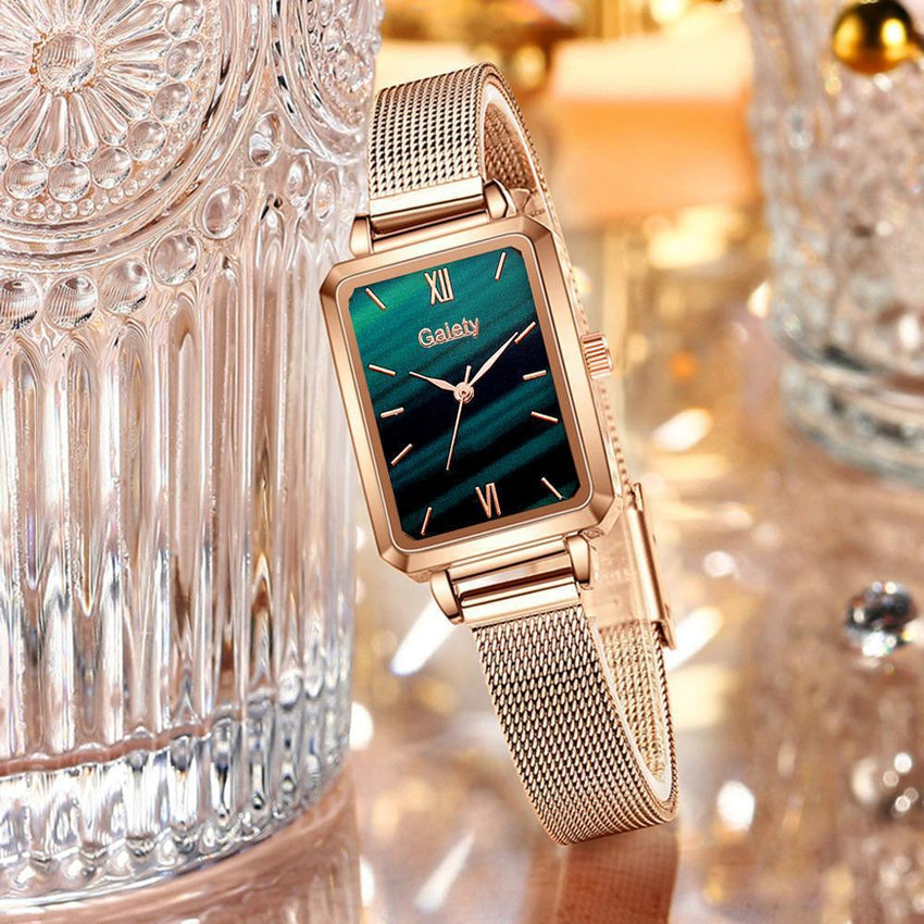 Fashion New Women&amp;amp;#039;s Watch Alloy Mesh Belt Small Green Watch Ladies Square Head Quartz Watch Women&amp;amp;#039;s Watch