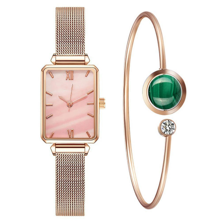 Fashion New Women&amp;amp;#039;s Watch Alloy Mesh Belt Small Green Watch Ladies Square Head Quartz Watch Women&amp;amp;#039;s Watch