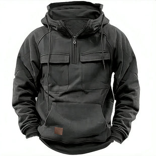 European & American Retro Tough Guy Men's Hooded Sweatshirt - Multi-pocket Motorcycle Jacket