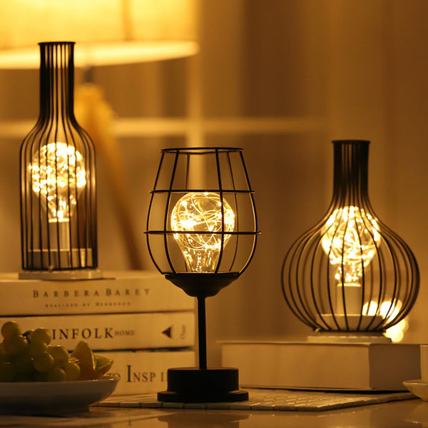 Heart LED Lantern Night Light - Red Wine Glass & Bottle Lamp